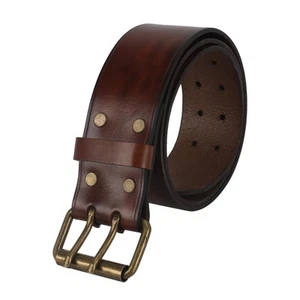 Vintage Brown Leather Belt 32-47 inch for Men, 2 inch Wide Work Waist Belt wi... - Picture 1 of 9