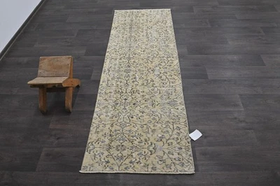 Alfombra de corredor turca vintage 2x7 pies lana anatolia hecha a mano pasillo Oushak BEIGE Foto 1 de 4