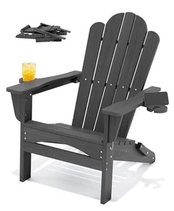 HDPE All-Weather Adirondack Chairs, Folding Adirondack Chair, Outdoor Grey - Picture 1 of 7