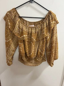 Rosa Lilie Damen Paisley goldfarbene Bluse Medium Größe Small - Bild 1 von 3