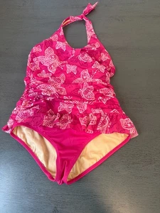 BUTTERFLIES pink LANDS END one piece swimsuit size 16 - Picture 1 of 2