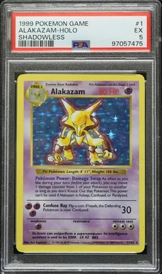 1999 POKEMON BASE SET SHADOWLESS #1 ALAKAZAM-HOLO PSA 5 Free Shipping - Image 1 of 3
