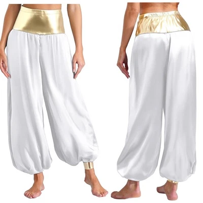 Fantasia de princesa árabe feminina americana metálica brilhante patchwork lanterna calça hippie  - Imagem 1 de 3
