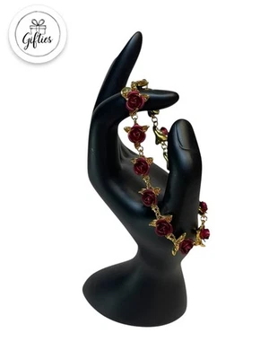 Danbury Mint “Dozen Roses” Bracelet – Red Roses with Gold Leaves – Vintage - Image 1 of 4