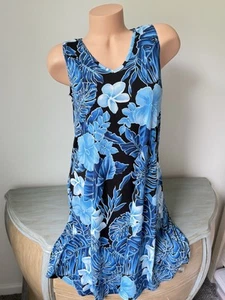 JOSTAR Slinky Midi TANK DRESS TRAVELER Sleeveless S Blue Coastal Tropical Palm - Picture 1 of 8