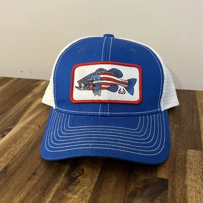 Realtree 钓鱼美国国旗鱼网平沿帽红色白色和蓝色帽子布贴全新无标签 — 第 1/4 张图片