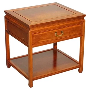 VINTAGE ORIENTAL CHINESE MiD CENTURY SIDE TABLE WiTH DRAWER AND SHELF - Picture 1 of 12