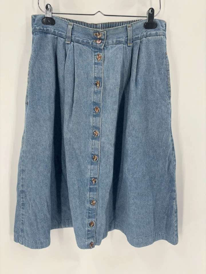 Cabin Creek винтажный джинсовой ткани юбка женщин 14 синий кнопка передний ремень петли эластичный - Изображение 1 из 4