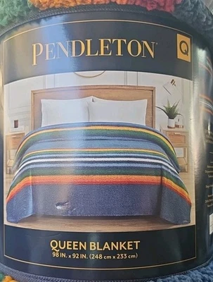 Pendleton Sherpa Queen Blanket – Seaside Stripe Blue Soft & Cozy New - Image 1 of 2
