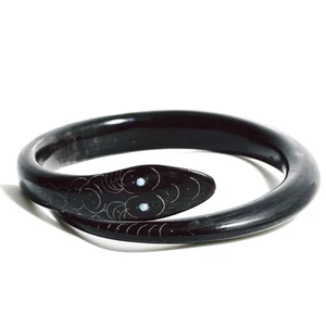 Vintage Hand Carved Horn Snake Bangle Bracelet 1950s Tribal Style Jewellery - Imagen 1 de 24