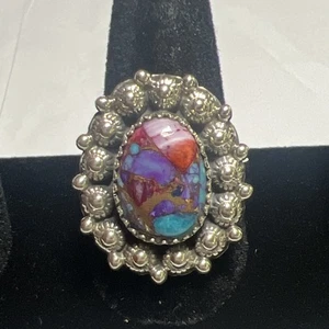 Sterling Silber Ring rosa Dahlie Türkis verstellbar Südwesten - Bild 1 von 14
