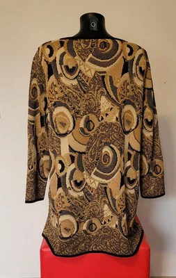 Damen Pullover extravagant 48 Feinstrick beige-camel-gold-schwarz allover - Bild 1 von 4