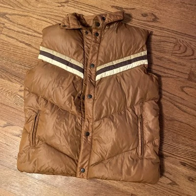 Chaleco acolchado SKOR en bronceado claro con rayas grande vintage años 70 plumón Foto 1 de 4