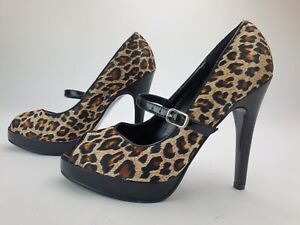 BLACK GARDENIA Shoes Ladies Womens Size 3 EU 36 Brown Leopard Print Peeptoe