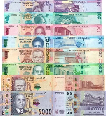 Juego de 8 piezas Malawi: 20 a 5000 Kwacha (2020/2024) p66d, p67g, p69e, p71c UNC Foto 1 de 4
