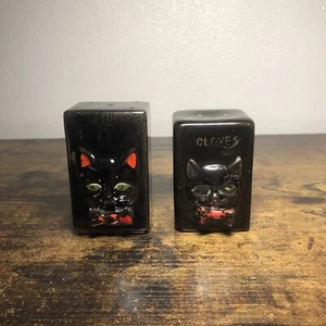 Vintage black cat spice shakers Japan Lot Of 2 - Picture 1 of 10