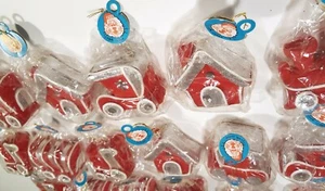 VINTAGE JAPAN CHRISTMAS ORNAMENTS RED FLOCKED 18pc CAR WAGON TRAIN HOUSE NEW NOS - Picture 1 of 5