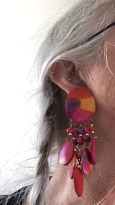 Retro Long Dangly Clip On Earrings. Swinging Sixties. Dress Ups. Theme Party - Picture 1 of 5