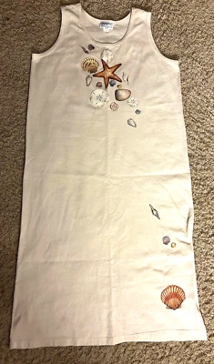 VTG 90s Cotton Shells Tropical Beach Beige Dress Made in USA - Image 1 of 4