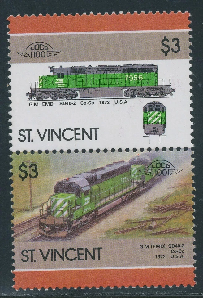 ST. VINCENT 1986 Locomotives $3 Stamp - Image 1 of 1