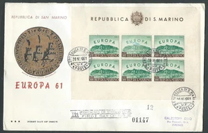 1961 SAN MARINO FDC FOGLIETTO EUROPA TIMBRO ARRIVO - F - Picture 1 of 1