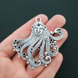 Goddess Charm Antique Silver Tone Woman with Flowing Hair Hippie Charm- SC4481 - Picture 1 of 2