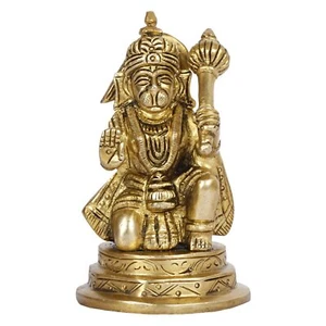 Brass Hanuman Ji Statue Lord Bajrangbali Bajrang Bali Idol Temple Pooja 4.25 In - Picture 1 of 4