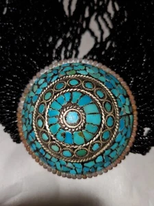 Schwarz Hand Perlen 35" kleiner Gürtel oder Halskette Faux bedruckt Türkis (Indien) - Bild 1 von 8