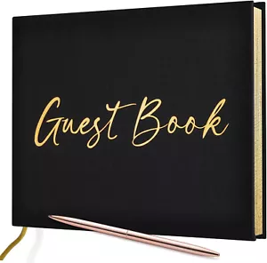 JUBTIC 7X10 Black Guest Book wedding shower funeral graduation 120 page gilded - Picture 1 of 9
