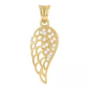 10k Yellow Gold Cubic Zirconia Angel Wing Religious Charm Pendant 1.4gm - Picture 1 of 3
