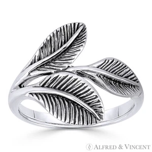 Triple-Laurel Leaf Victory Charm Right-Hand Ring in Oxidized 925 Sterling Silver - Picture 1 of 1