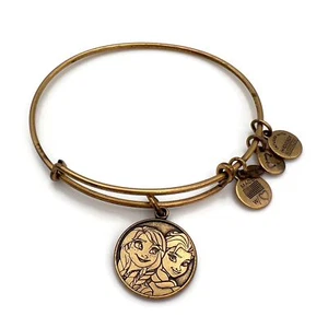 Alex And Ani 2014 Anna & Elsa Frozen Charm Rafaelian Gold Bangle Bracelet - Picture 1 of 12