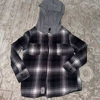 Oshkosh Boy Hooded Flannel Shirt Black/gray/white 7 - Image 1 of 3