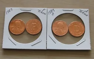 1987, 1987d mint Lincoln Memorial Pennies 9P1,2 with P &D Mint Tokens - Picture 1 of 4