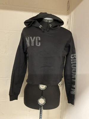 NEW LOOK Ex Newlook Black NYC Diamanté Cropped Hoodie Age 12-13 Years