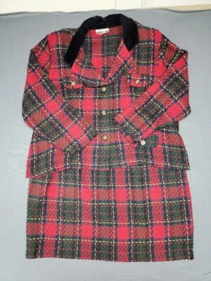 VINTAGE 70's 80’s  DIANA MARCO Suit Size 24 Jacket Skirt Red Plaid "Flaw" - Image 1 of 4