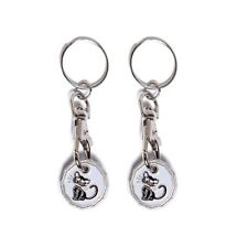 2 X CAT Design New Shape One Pound £1 Coin Token Keyring Shopping Trolley Gift