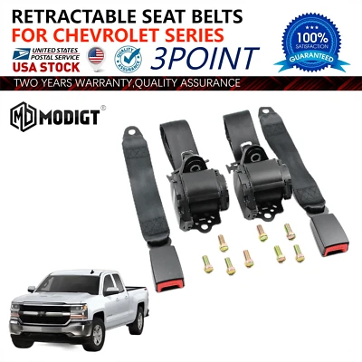 2PCS Black Retractable 3 Point Safety Seat Belt For Chevrolet Avalanche Replace - Image 1 of 4