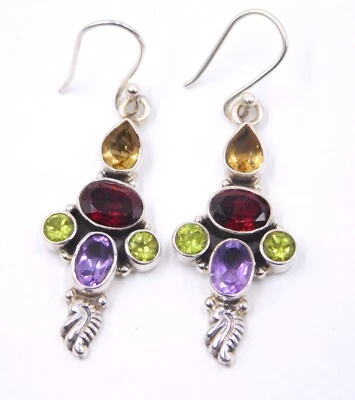 6.40 GM 925 Sterlingsilber Natürlich Multigemstone Handgemacht Ohrring Eu 4.4cm - Bild 1 von 3