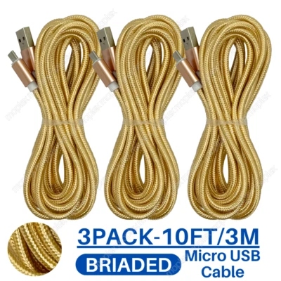 3X 10FT Micro USB Braided Fast Charger Data Sync Cable Cord For Samsung Android - Image 1 of 4