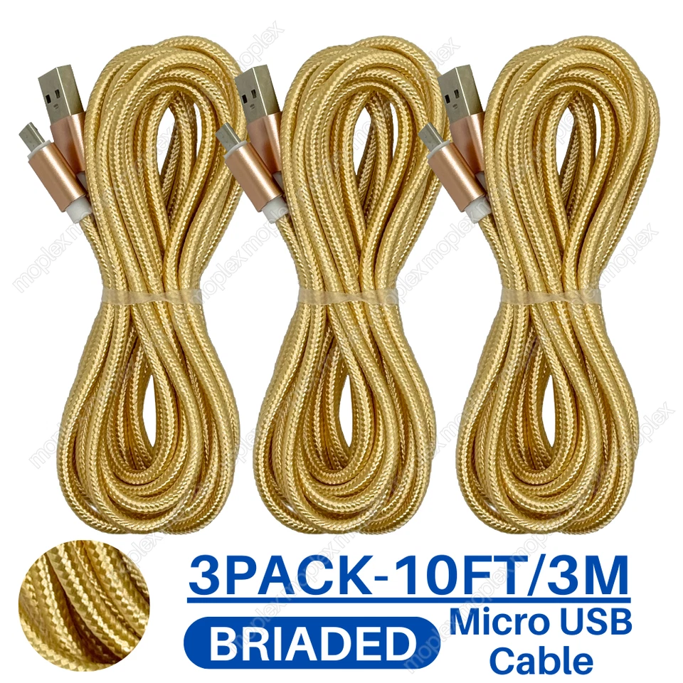 3X 10FT Micro USB Braided Fast Charger Data Sync Cable Cord For Samsung Android - Image 1 of 4
