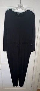 Eileen Fisher Round Neck Long Sleeve Ankle Jumpsuit Black Size L  d222 - Picture 1 of 15