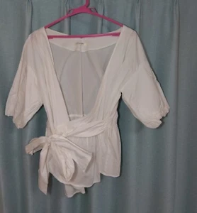 Freak's Store elegante weiße Wickelbluse mit Bindebund und Puffärmeln Gr. Fr - Bild 1 von 18
