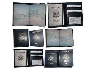 Estuche Pasaporte Negro Cuero Genuino Cubierta Pasaporte Lote de 6 Accesorios de Viaje - Imagen 1 de 12