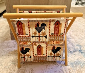 Borsa vintage pieghevole filato da cucire maglia uncinetto caddy tote bag cornice legno arte popolare - Foto 1 di 14