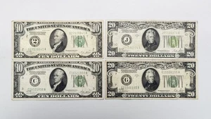(LOT OF 4) 1928 $10 & $20 Federal Reserve Notes US Paper Money Woods/Mellon - Picture 1 of 7