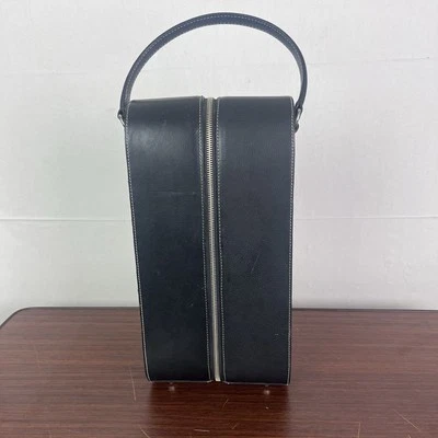 VTG Fossil Leather 2 Bottles Wine Travel Bag Case Leather Purse Handle Zipper - Image 1 of 4