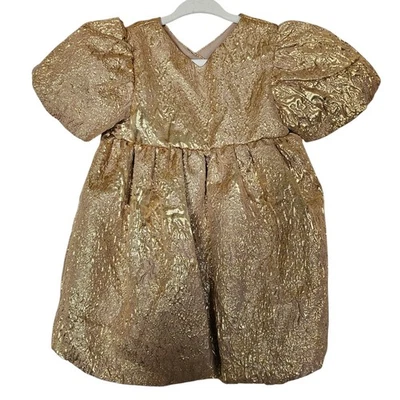 Vestido H&M Brillante Jaquard Dorado Metálico Vacaciones Círculo Completo Salón Talla 2T Foto 1 de 4