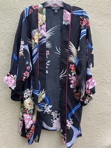 Forever 21+ Plus 0X/1X Kimono/Coverup/Cardigan/Spolverino/Flowy Asian Motive Gru - Foto 1 di 8