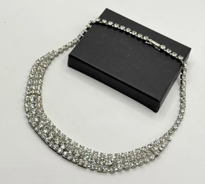 Vintage Strasskette Silberton – Collier Abend Schmuck Funkelnd Elegant - Bild 1 von 4